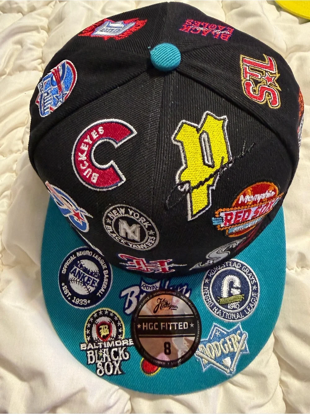 Fitted Black & Teal Patch Baseball Cap -